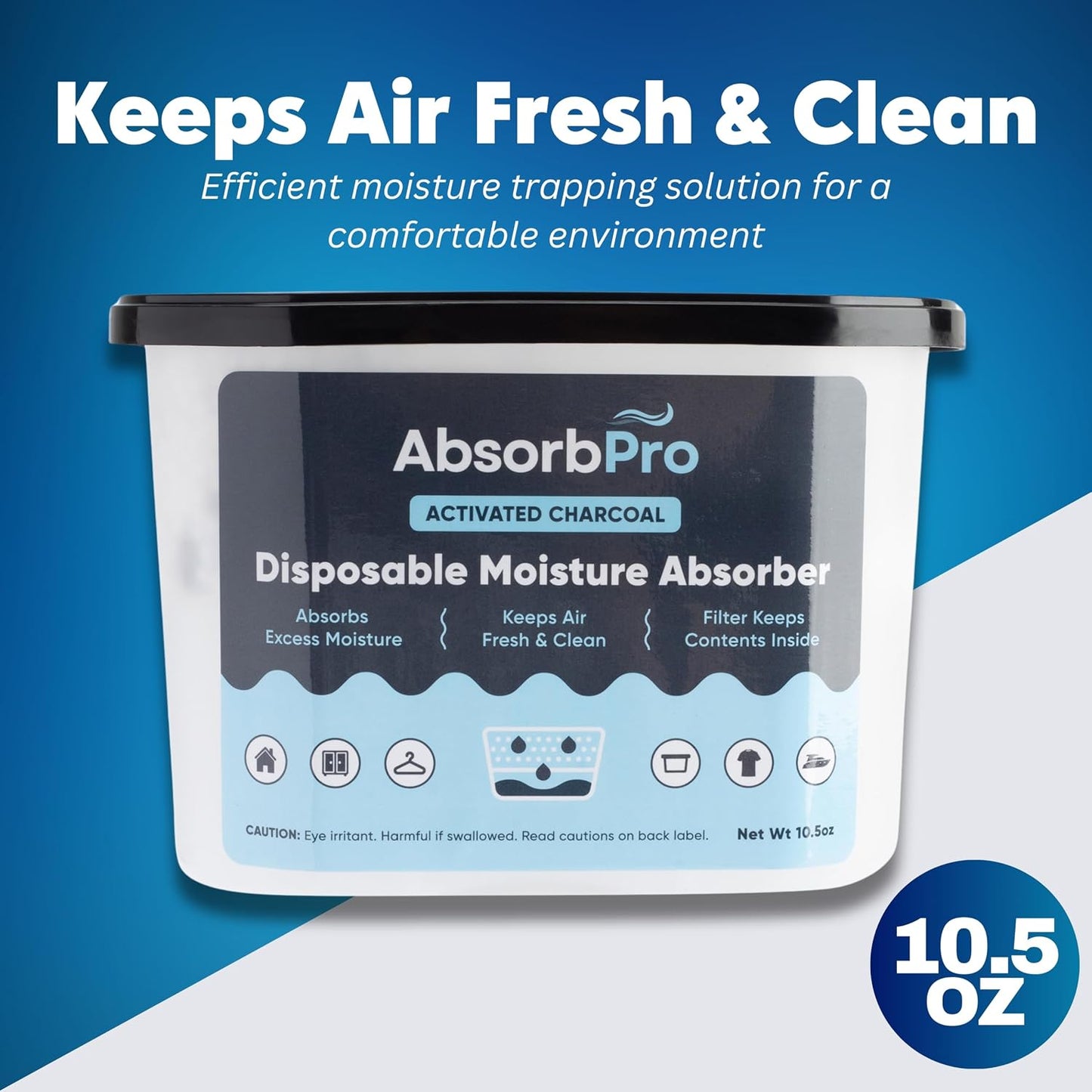 Absorb Pro - Moisture Absorber Tub with Activated Charcoal - 3-Pack - 18 oz Disposable Odor Eliminator Box & Dehumidifier for Garage, Home, Kitchen, Bedroom, Bathroom, Closet, Cars, and Boats