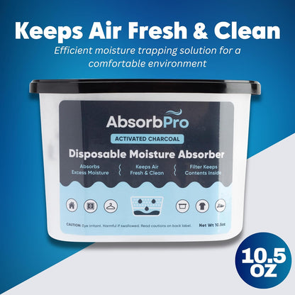 Absorb Pro - Moisture Absorber Tub with Activated Charcoal - 3-Pack - 18 oz Disposable Odor Eliminator Box & Dehumidifier for Garage, Home, Kitchen, Bedroom, Bathroom, Closet, Cars, and Boats