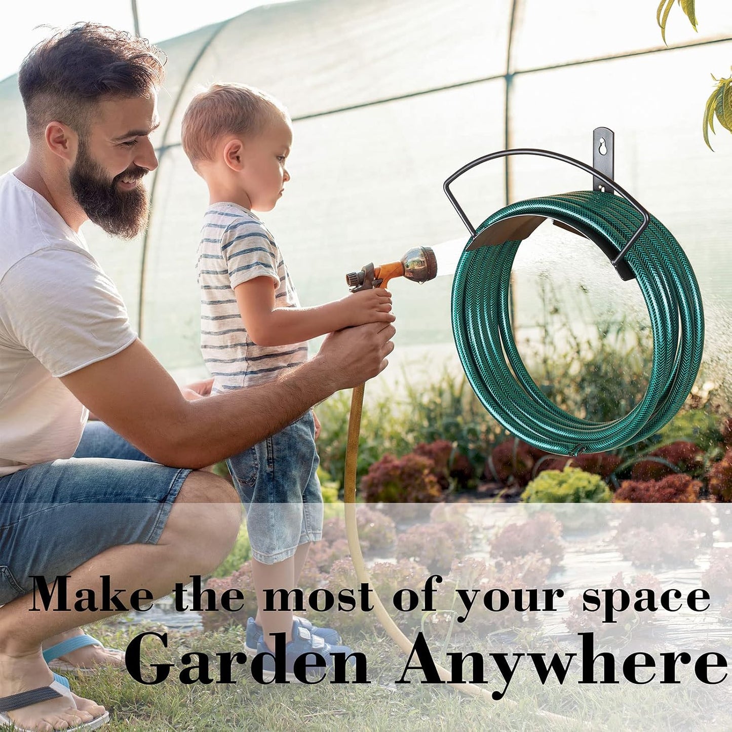 Eastrans Wall Mounted Garden Hose Holder Hold 125ft 3/4" Hose, Durable and Heavy Duty Rust-Free Hose Hanger for Water Hose, Keep Your Backyard Neat and Clean,Brown