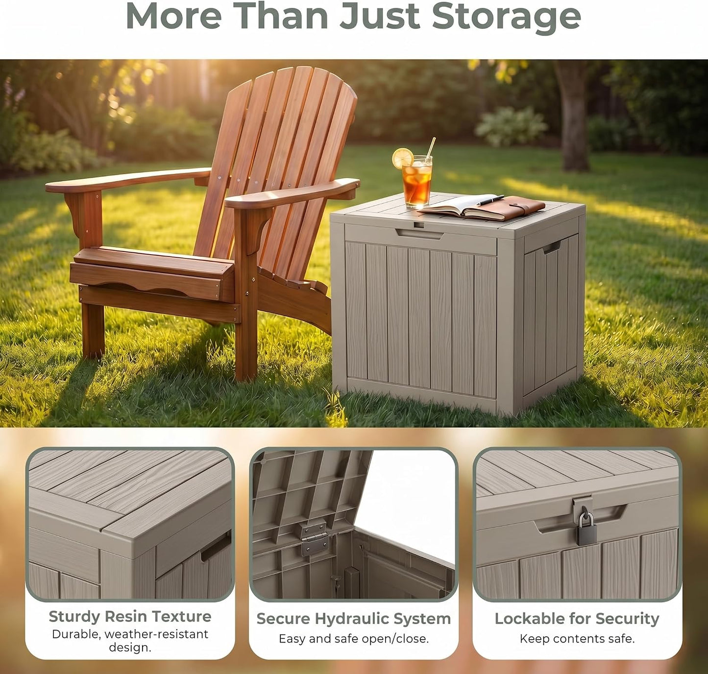 NicBex 30 Gallon Deck Box, Waterproof Resin Outdoor Storage Box Lockable for Patio Furniture, Fade Resistant Patio Side Table & Organizer for Garden Tools, Pool Floats, Outdoor Cushions, Black
