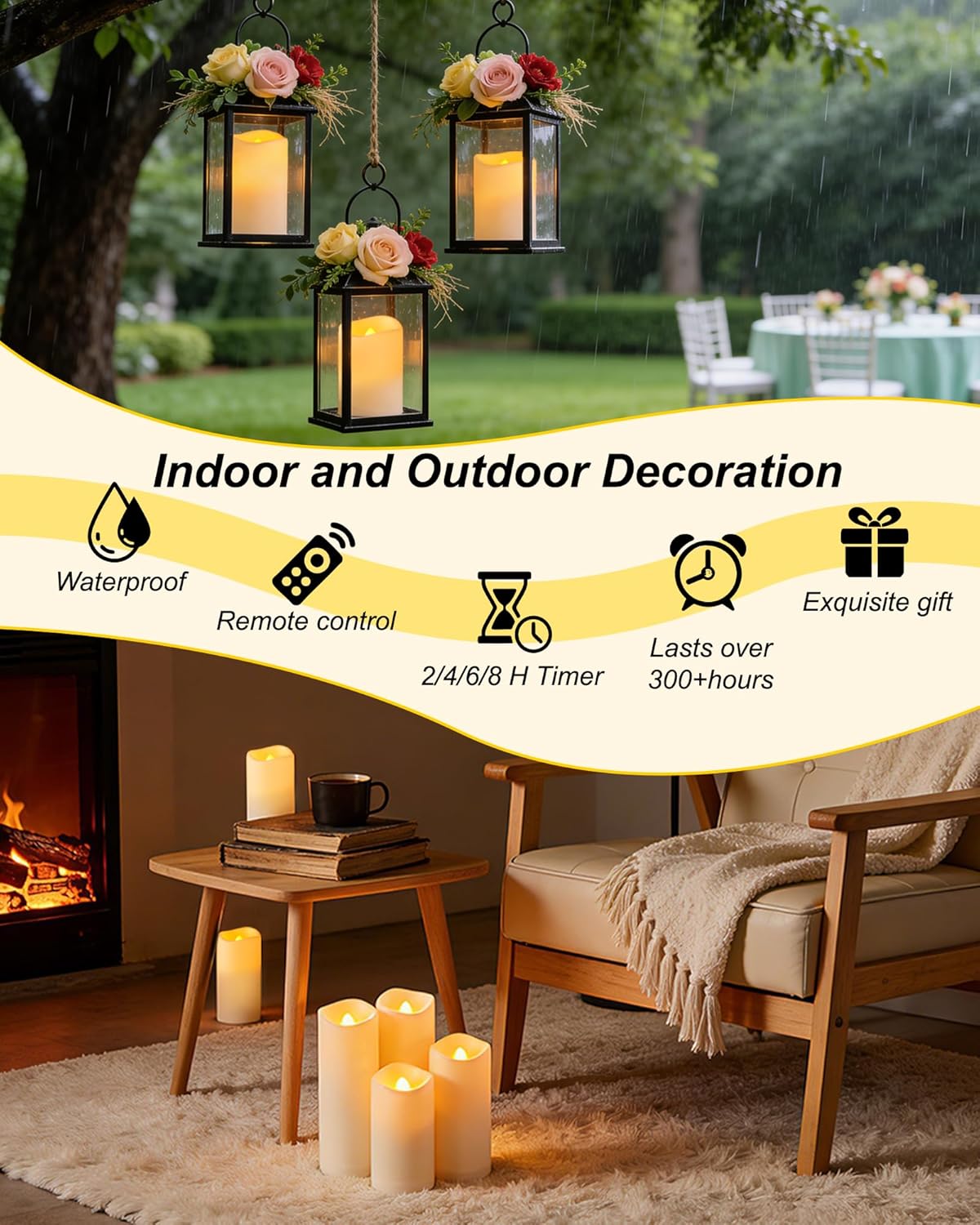 Raycare Outdoor Waterproof Flameless Candles, Battery Operated LED Electric Candles with Remote and Timers, Fake Pillar Candle for Patio, Porch, and Wedding Decor, Ivory, Set of 3(3"x4" 5" 6")