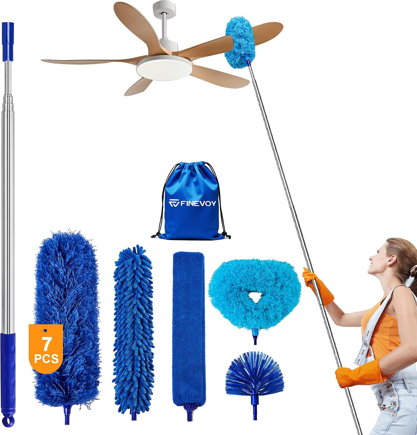 Dusters for Cleaning, Duster with Extension Pole 5 in 1 Kit, Cobweb Duster, Long Dusters for High Ceilings, Microfiber Dusters for Ceiling Fan, Blinds and Furniture