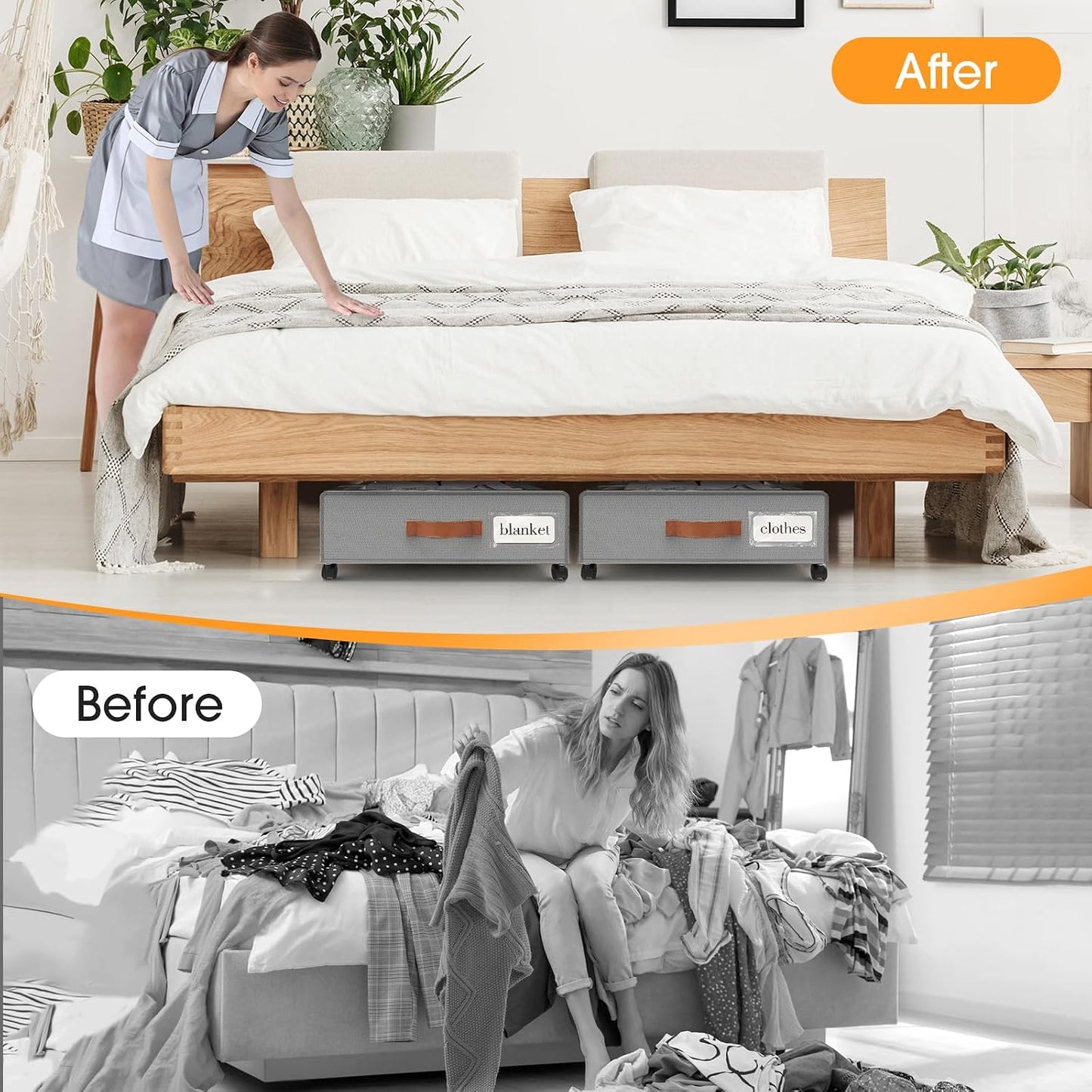 SpaceHacks Under Bed Storage with Wheels 2Pack Storage Containers with Clear Window&Label Under Bed Drawers Rolling Under Bed Storage for Clothes,Shoes, Blankets (30.71 x 16.93 x 6.69 in, Dark Grey)