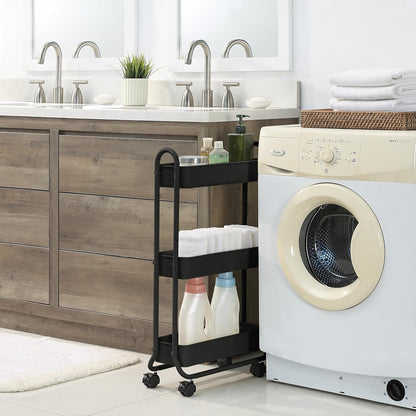SunnyPoint Slim Rolling Storage Cart, 3 Tier Bathroom Storage Organizer Bathroom, Laundry Utility Cart (White)
