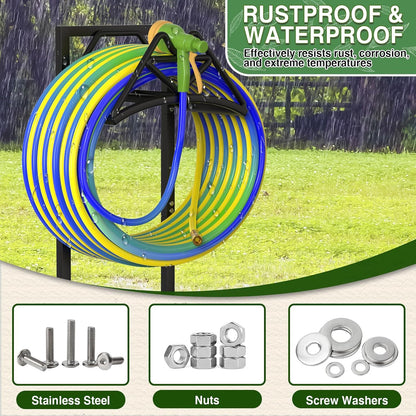 Qatsrin New Garden Hose Holder, Heavy Duty Freestanding Water Hose Holder Stand Holds 160-feet Hose, Detachable Hose Storage Reels Hanger Rack for Outside Yard Lawn Farm