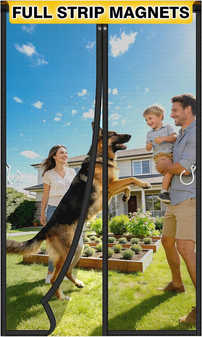 HOFUDON Upgraded Magnetic Screen Door Mesh, Full Strip Magnets, Heavy Duty Fiberglass Mesh, Door Screen Magnetic Closure for Single Door Size 32 x 80 Inch, Screen Door Size 35 x 82 Inch Black