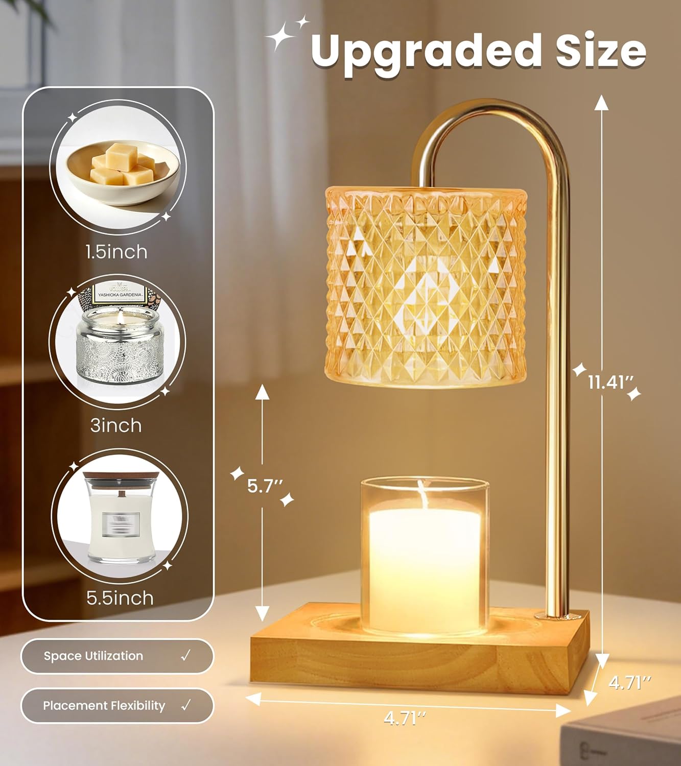 TigQiang Candle Warmer Lamp with Timer Dimmer, Birthday Gifts for Women Mom, House Warming Gifts, Elegant New Home Decor, Wax Warmer for Jar Candles, Heater Lamp for Scented Wax, Clear Glass