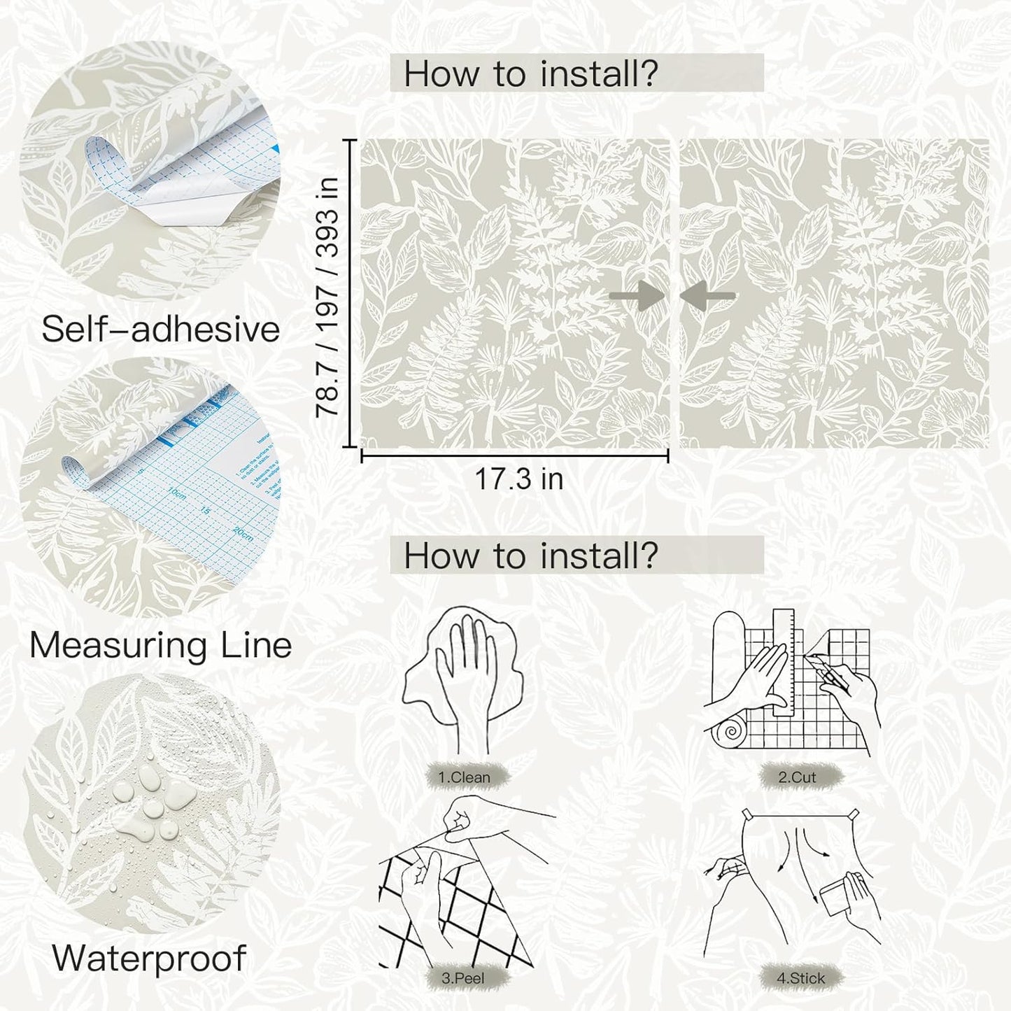 Safiyya Peel and Stick Wallpaper Boho Modern Beige Leaf Contact Paper Peel and Stick Wall Paper Self Adhesive Removable Wallpaper for Bedroom Bathroom Vinyl Roll 78.7"x17.3"