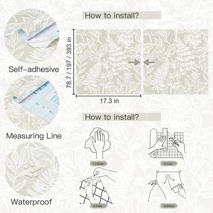 Safiyya Peel and Stick Wallpaper Boho Modern Beige Leaf Contact Paper Peel and Stick Wall Paper Self Adhesive Removable Wallpaper for Bedroom Bathroom Vinyl Roll 78.7"x17.3"