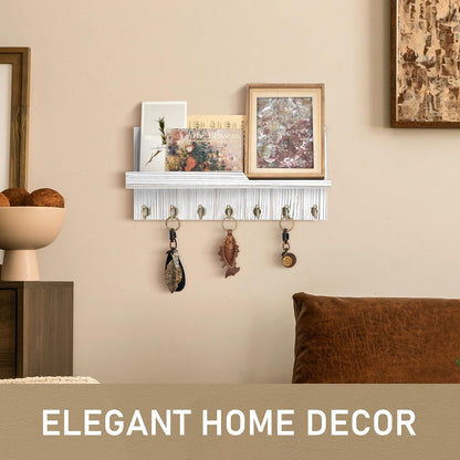 Rebee Vision Decorative Key Holder Wall Mount - Rustic Key Holder for Wall with Shelf and Mail Organizer for Living Room Decor - Home Essentials for Home Improvement (Brown, 3.54" x 10" x 7.28")