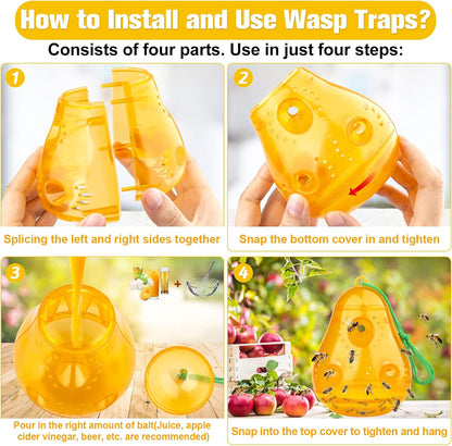 JNKNT Wasp Trap Bee Catcher, Outdoor Hanging Wasp Trap, Reusable Hornet & Yellow Jacket Trap, 2 Pack (Pear Shape - Orange)