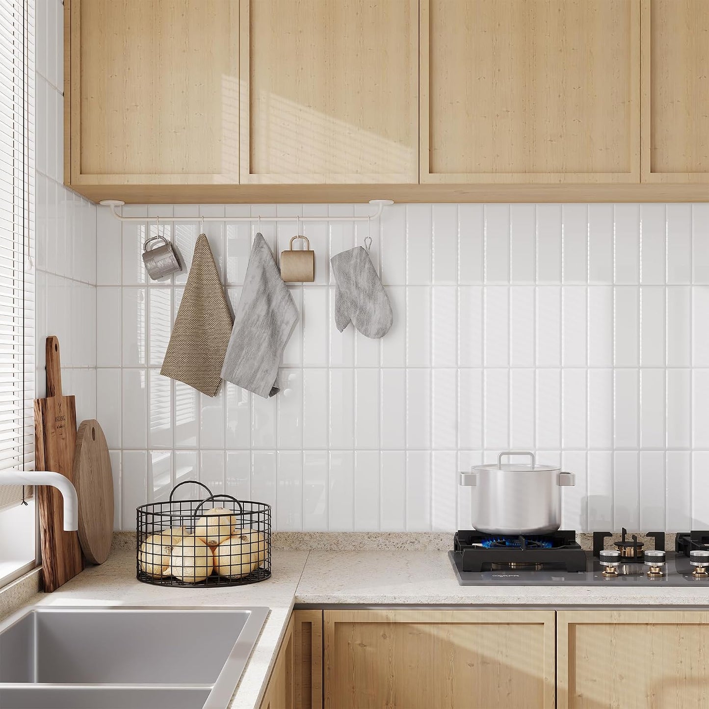Yoillione Peel and Stick Backsplash for Kitchen: Self Adhesive Wall Tiles for Bathroom - Vinyl Thick Back Splash Tile (10, Light Coffee)