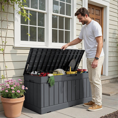 Devoko 30 Gallon Resin Deck Box Waterproof Outdoor Storage Box for Patio Furniture Pool Accessories Indoor Storage for Cushion Garden Tools (30 Gallon, Black)