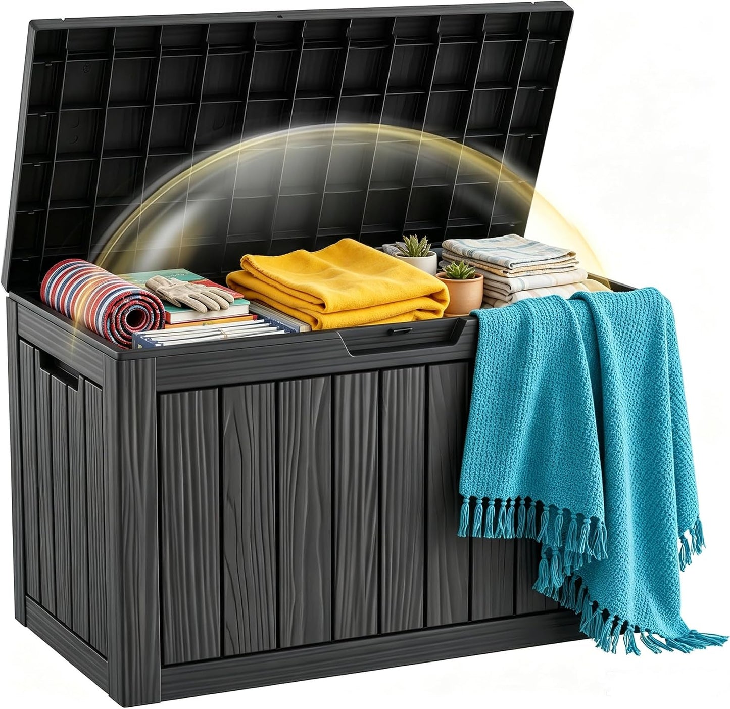 60 Gallon Outdoor Waterproof Storage Box, UV Resistant Resin Deck Box with Built-in Handle, Outdoor Storage Container for Patio Furniture, Garden Tools, Patio Cushions, Black
