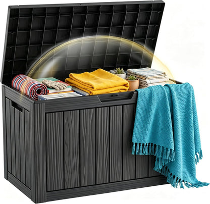 60 Gallon Outdoor Waterproof Storage Box, UV Resistant Resin Deck Box with Built-in Handle, Outdoor Storage Container for Patio Furniture, Garden Tools, Patio Cushions, Black