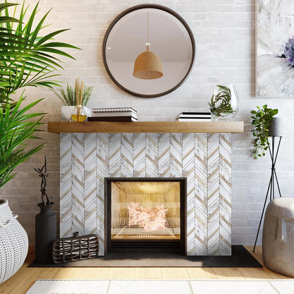 Yipscazo 10-Sheet Herringbone Backsplash Peel and Stick Tile, Polished White PVC Stick on Backsplash for Kitchen, Waterproof Self Adhesive Wall Tile for Bathroom