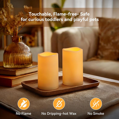 Raycare Outdoor Waterproof Flameless Candles, Battery Operated LED Electric Candles with Remote and Timers, Fake Pillar Candle for Patio, Porch, and Wedding Decor, Ivory, Set of 3(3"x4" 5" 6")