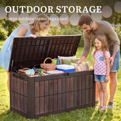YITAHOME 134 Gallon Large Deck Box | Waterproof Resin Outdoor Storage Box with Lock, Doubles as 2-Person Bench Seating for Patio Furniture Cushions,Garden Tools &