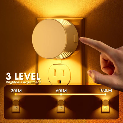 Briignite Night Lights Plug into Wall [2 Pack], White Night Light Dusk to Dawn Sensor Nightlight, Brightness Adjustable 3000K Soft White, Plug in Night Light for Bedroom, Hallway, Stairs, Kitchen