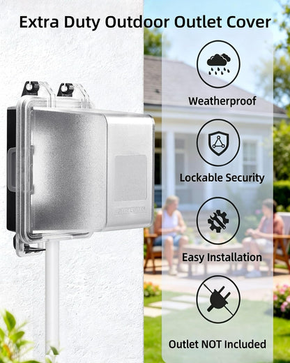 Extra-Deep 1-Gang Weatherproof Exterior Outlet Cover,Outdoor Receptacle Cover, NEMA 3R, Horizontal/Vertical Mount, Compatible with GFCI, Duplex Outlets & Switches, Black, 1-Pack