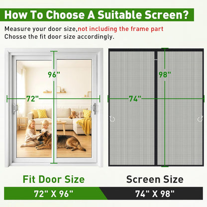 HOFUDON Upgraded Magnetic Screen Door Mesh, Full Strip Magnets, Heavy Duty Fiberglass Mesh, Door Screen Magnetic Closure for Single Door Size 32 x 80 Inch, Screen Door Size 35 x 82 Inch Black