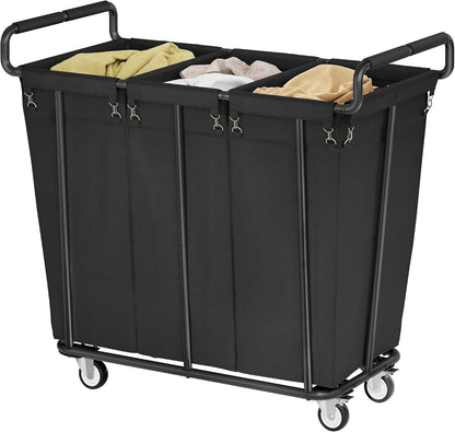 Gewudraw Large laundry hamper with Wheels, 3 Bag Big Rolling Laundry Hamper Sorter Cart, Extra Large Laundry Clothes Hamper, Heavy Duty Laundry Basket Organizer for Laundry Room,Bathroom,Black