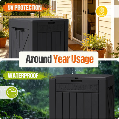 Flamaker Resin Deck Box 120 Gallon Waterproof Large Outdoor Indoor Storage Box Imitation Wood Resin for Patio Furniture Garden Tools and Pool (Black)