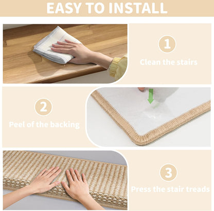Brakki Bullnose Carpet Stair Treads, Non Slip Stair Treads for Wooden Steps Indoor, Stair Runner, Soft Stair Rugs, Edging Stair Protectors, Washable, 29.5"x9.5"x1.5" 14pcs, Beige