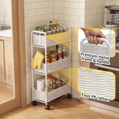 FOCHIER F Utility Slim Storage Cart,3-Tier Rolling Kitchen Office Laundry Room Cart,Mobile Shelving Unit Organizer for Living Room Bathroom Baby Diaper Narrow Places (Black, 3 Tiers-7.1 inch (W))