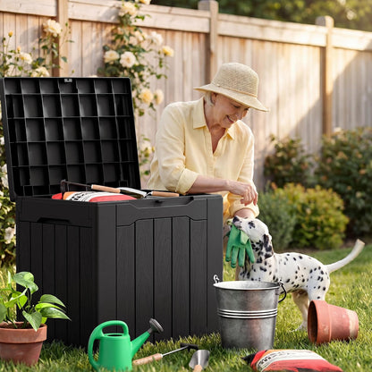 JUMMICO 31 Gallon Resin Deck Box Waterproof Indoor Outdoor Storage Boxes for Patio Furniture Cushions and Garden Tools (Brown)