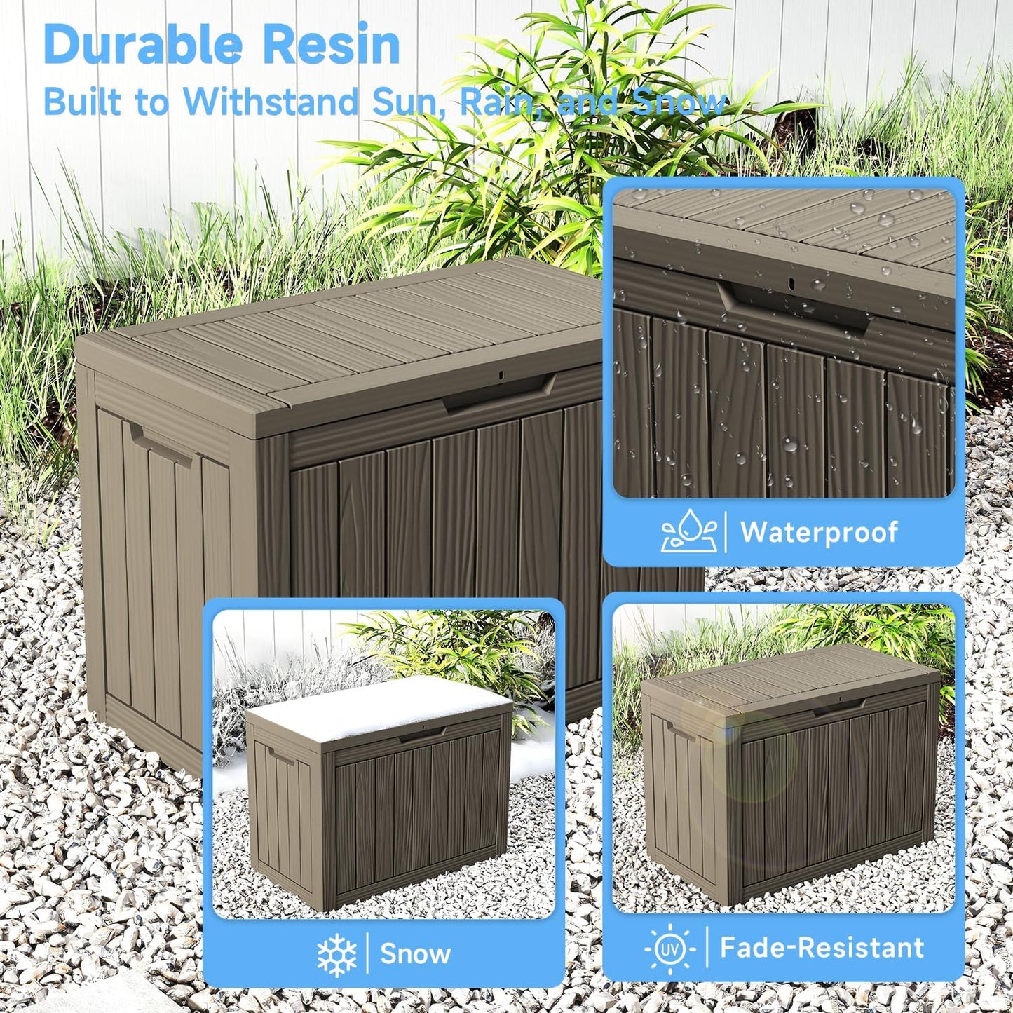 320 Gallon Waterproof Outdoor Storage Box, UV Resistant Resin Deck Box with Hydraulic Rod for Reinforced Stability, Perfect for Patio, Garden, and Pool（Black，320 Gallon）