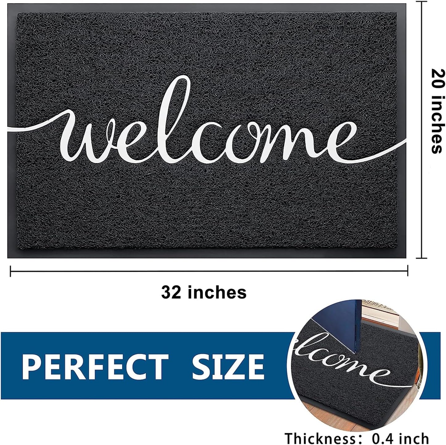 EARTHALL Door Mat Outside Inside Home Doormat, 30"x17.5", Durable Floor Mat Non Slip Mat Ultra Absorb Mud Easy Clean Front Doormat for Garage, Entryway, Patio, High Traffic Areas, Black