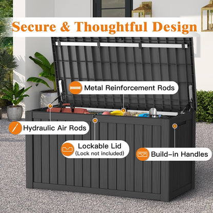 Outdoor Storage Box, 50 Gallon Waterproof Deck Storage Box, Lockable Patio Storage Bins for Package Delivery, Porch, Garden Tool, Cushions, Anti-Theft Weatherproof & UV-Resistant Parcel Drop Box