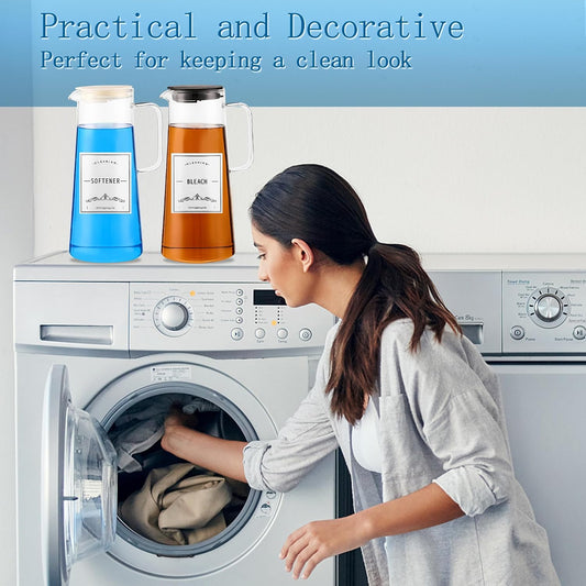 2PCS 50oz Laundry Detergent Dispenser. Glass Liquid Laundry Detergent Dispenser for Bleach,Fabric Softener. Laundry Soap Dispenser for Laundry Room Organization and Storage.