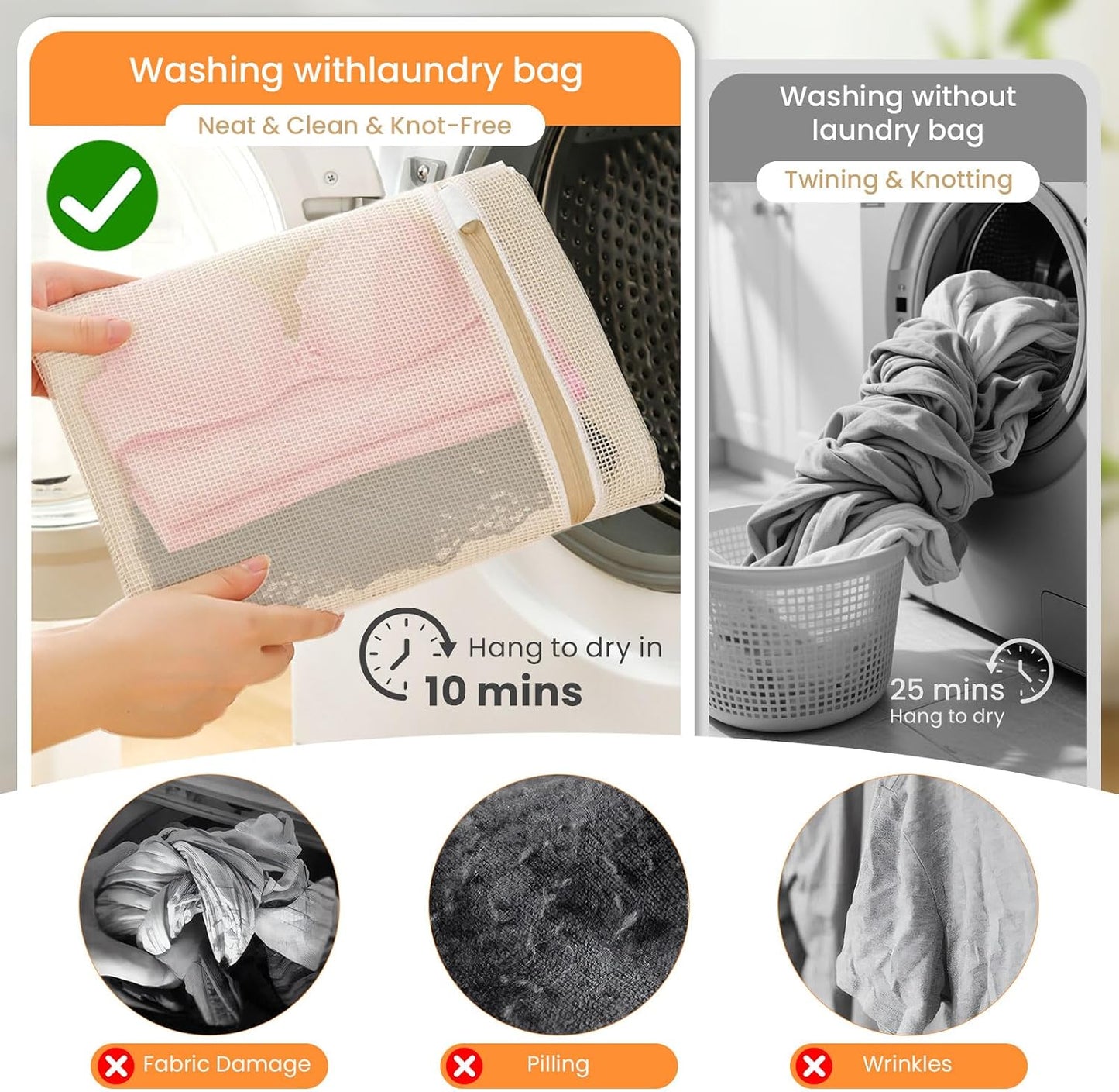 ABRRLO 4Pcs Cotton Mesh Laundry Bags for Delicates,Breathable Mesh Garment Bag for Washing Machine,Travel Wash Bags with Zipper for Bras,Underwear,Socks,Baby Clothes,Laundry Dorm Room Essentials(S)