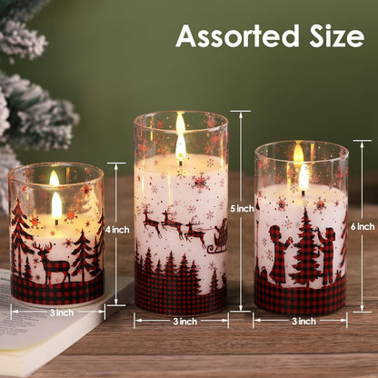 Eywamage Gold Glass Flameless Pillar Candles with Remote, Flickering Christmas LED Candles Battery Operated Set of 3