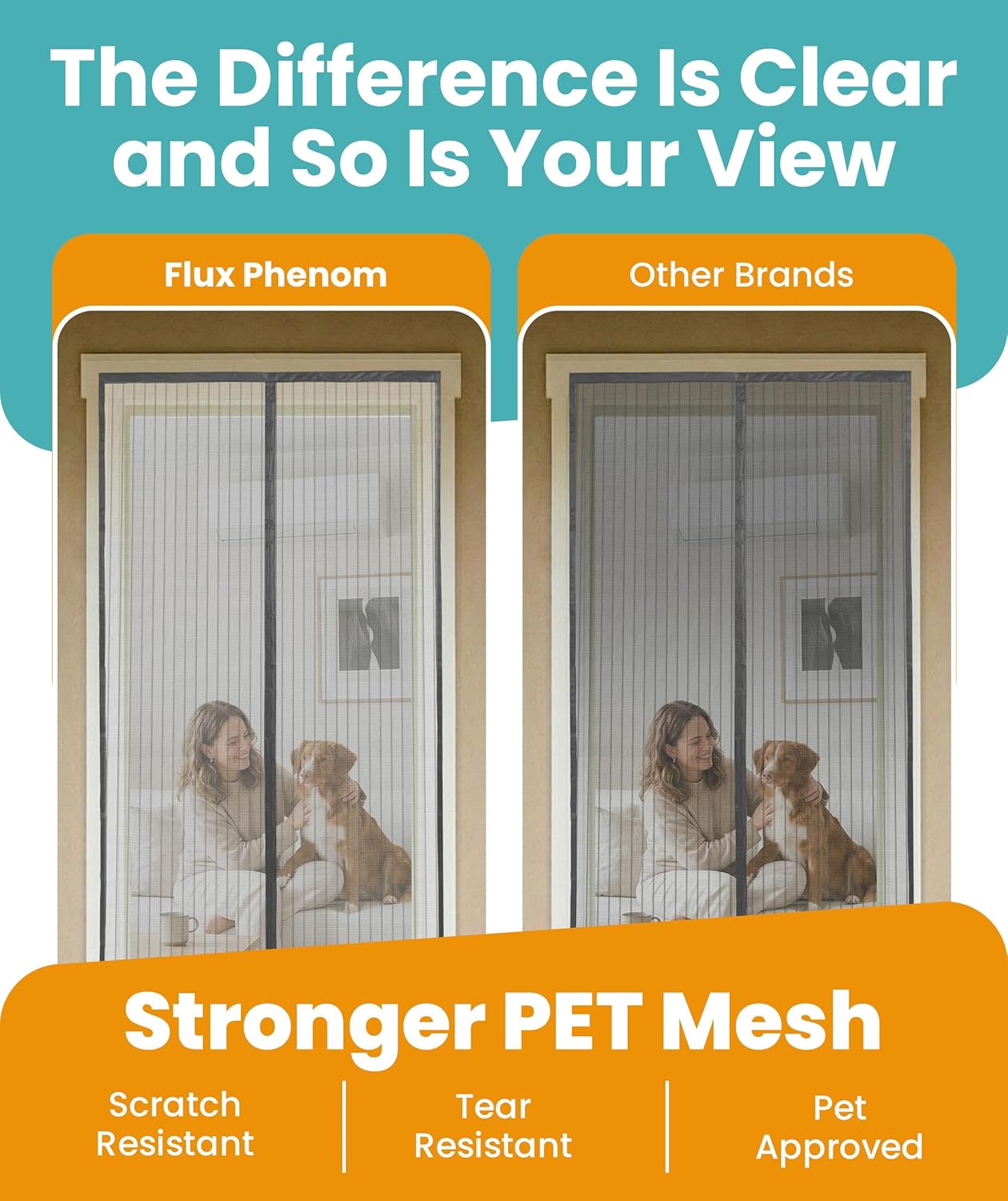 Flux Phenom Magnetic Screen Door - Bugs Out, Breeze in - 9min Install Auto-Sealing Heavy Duty Double Stitched Mesh, 52 Magnets, Hands Free Sliding & Patio Doors Net, Pet & Kid Friendly, 38 x 82 Inch