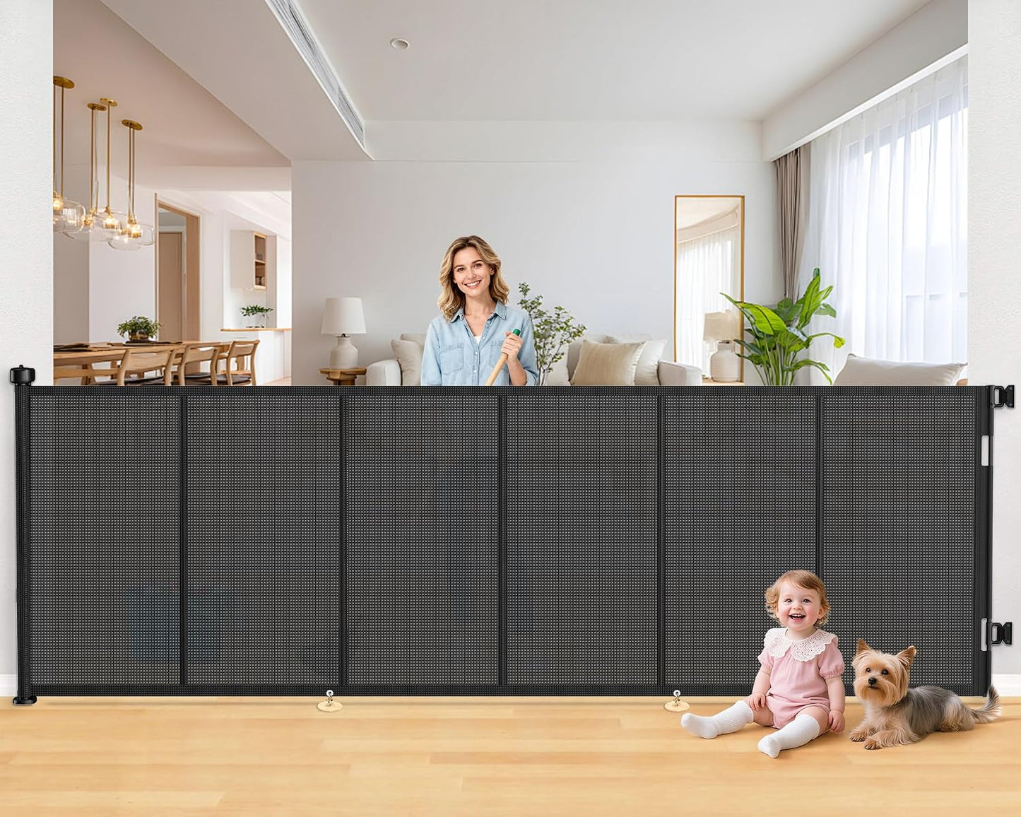 71 inch Retractable Baby Gates, EZIGO Extra Wide Baby Gate for Large Opening Extra Long Mesh Gate for Kids or Pet Dog Gate Child Safety Gate for Stairs Hallways Doorway Indoor Outdoor, Gray