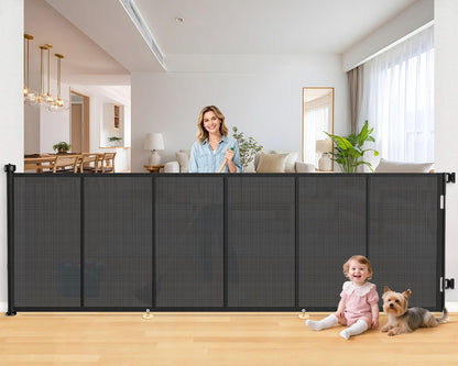 71 inch Retractable Baby Gates, EZIGO Extra Wide Baby Gate for Large Opening Extra Long Mesh Gate for Kids or Pet Dog Gate Child Safety Gate for Stairs Hallways Doorway Indoor Outdoor, Gray