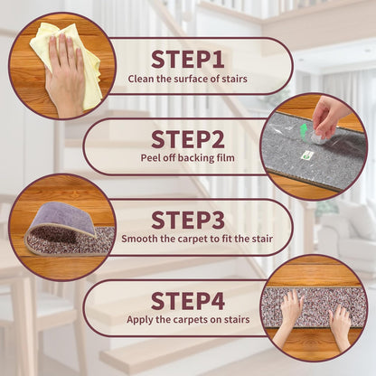 Non-Slip Carpet Stair Treads 15PCS, 8"x30" Peel and Stick Stair Runner for Wooden Steps Indoor, Washable Reusable Adhesive Backing, Pet-Friendly Safety Mats for Kids, Elders, Dogs