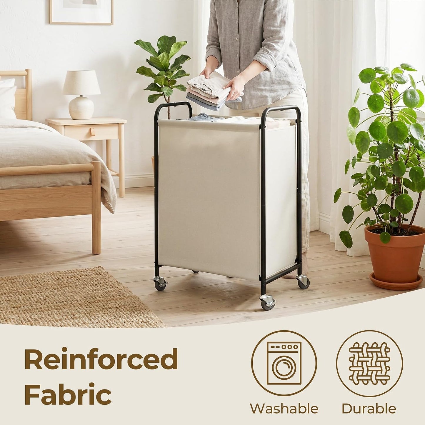 GRANNY SAYS 2 Section 130L Laundry Sorter, Large Laundry Hamper Basket with Wheels and Handles, Durable and Sturdy Rolling Cart for Laundry Room, Hotel, Bedroom, Beige