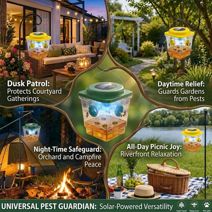 4 Pack Solar Wasp Traps Outdoor Hanging: Reusable Yellow Jacket Traps with LED Light - Effective Solar Powered Carpenter Bee Traps for Deck - Waterproof Wasp Deterrent for Garden & Yard (4)
