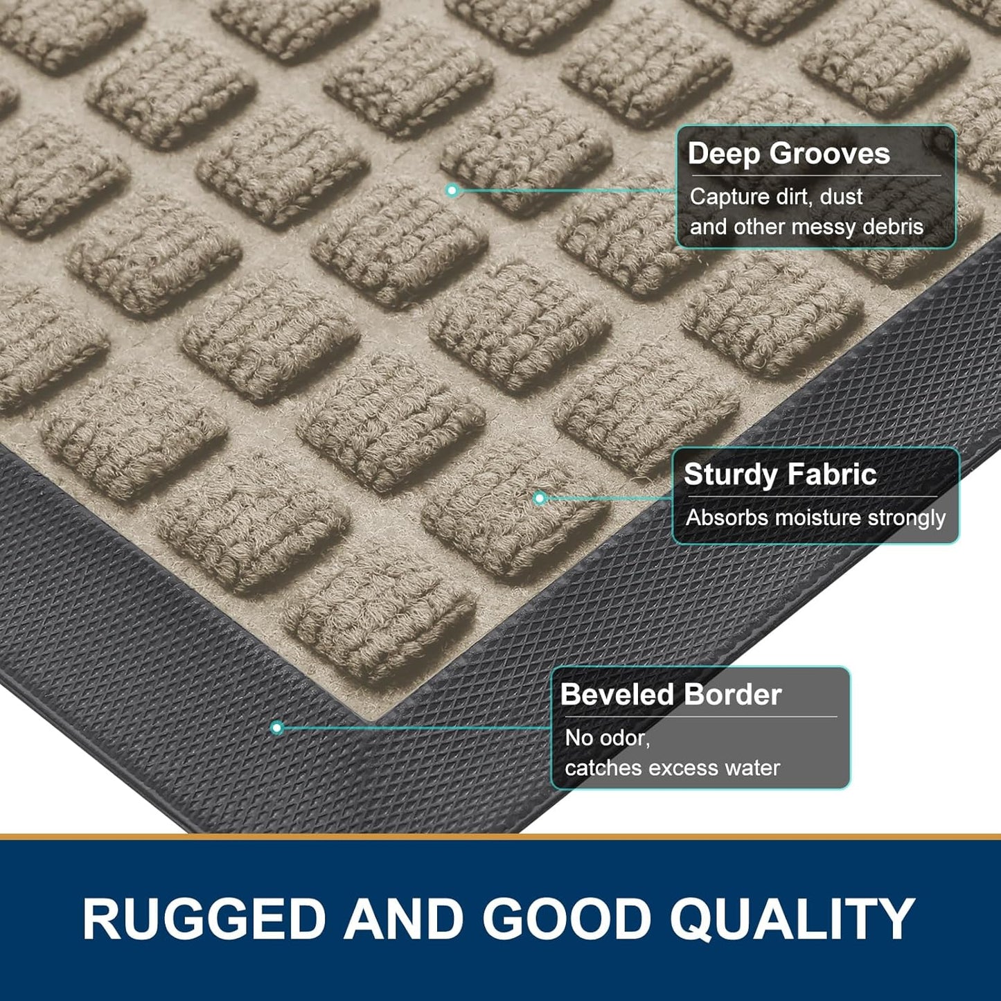 Smiry Front Door Mat Outside Entrance, Heavy Duty Natural Rubber Doormat, Non Slip, Trap Dirt and Moisture, Easy Clean, Low Profile Welcome Floor Mats for Indoor Outdoor Entry, 29.5x17 Inch, Black
