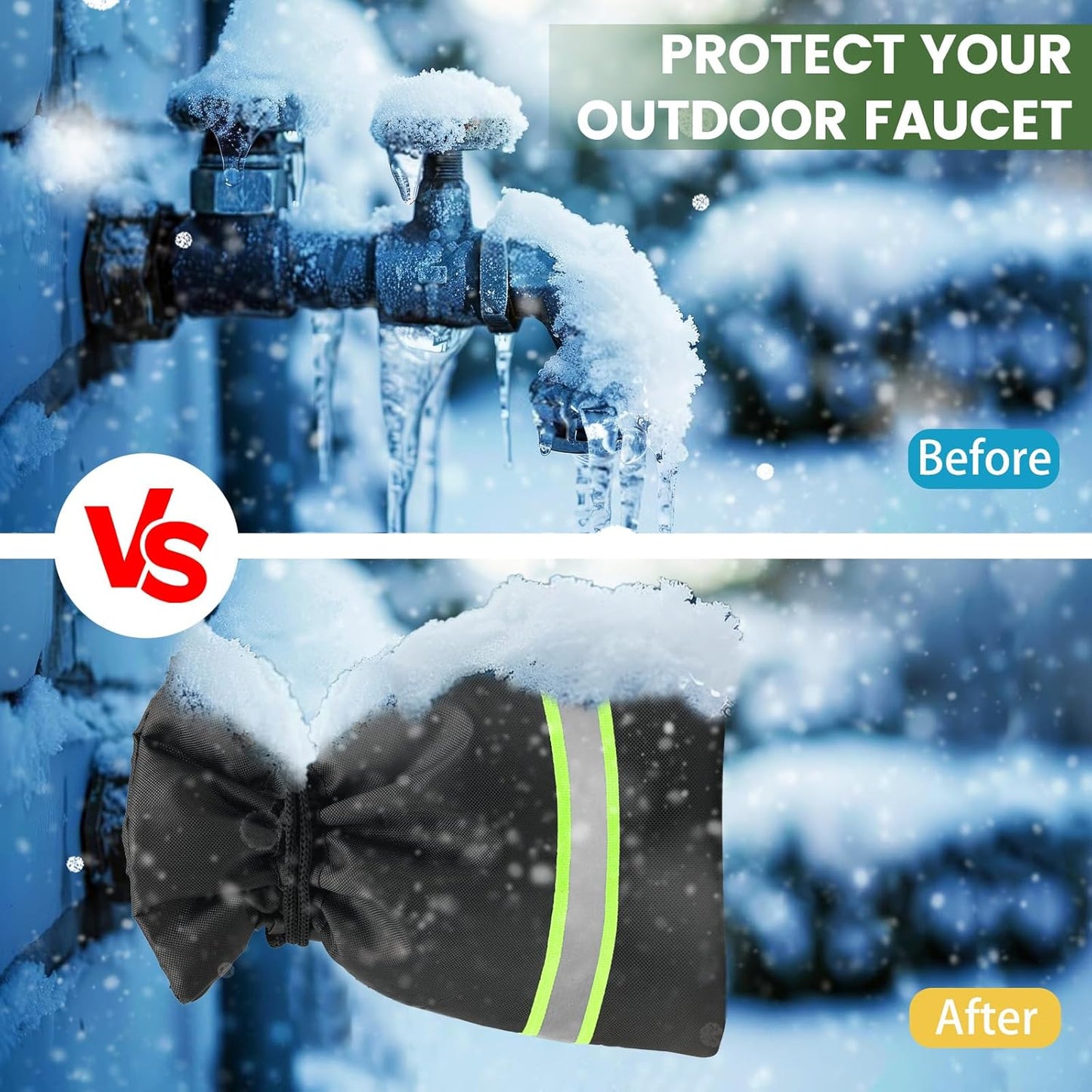 Outdoor Faucet Covers for Winter Freeze Protection, 4 Pack 9" H x 5.9" W Outside Hose Bib Covers for Winter, Thickened Reflective Pipe Wrap Insulation Socks with 420D Waterproof Oxford Fabric