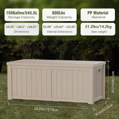 TARKARI 320 Gallon Lockable Resin Deck Box, Waterproof & UV-Resistant Outdoor Storage Box for Outdoor Cushion Storage, Garden Tools & Pool Accessories Storage, Black