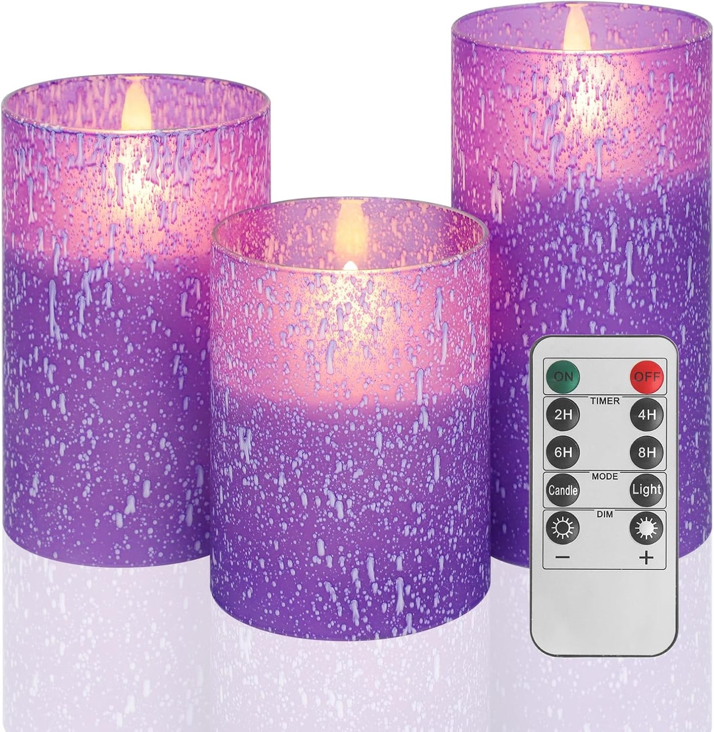 Blue Flameless Candles with Remote, Real Wax Glass Battery Operated Candles with Timer, LED Pillar Candle for Bedroom Home Wedding Birthday Party Fall Halloween Christmas Decorations, Set of 3