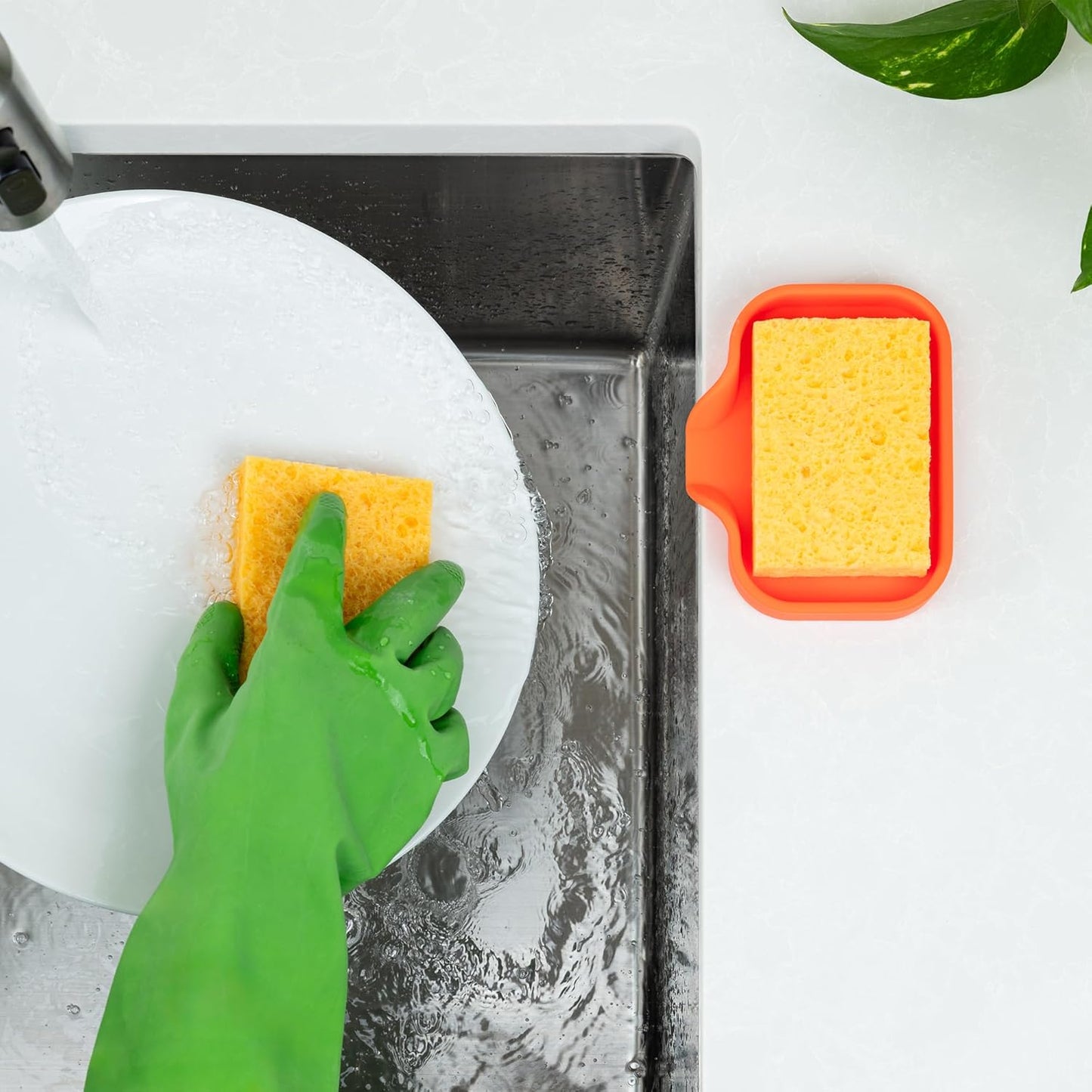 Zulay Kitchen (9x3.5in) Sponge Holder for Kitchen Sink - Flexible Heavy-Duty Multipurpose Sink Caddy - Counter Organizer for Kitchen, Bathroom, Makeup, Trinkets & More! (Grey)