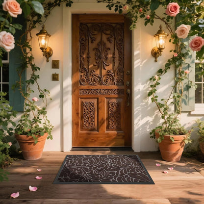 Yimobra Front Door Mat Outside Entrance, Waterproof Sturdy Retro Outdoor Mat, Heavy Duty Non-Slip Doormat for Garage Patio Entryway Indoor, Easy Clean, 29.5x17, Grey