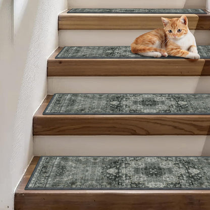 sarben Non Slip Stair Treads for Wooden Steps 15PCS - 8"x30" Indoor Safety Carpet, Edging Mats with TPE Adhesive Backing, Pet and Elderly Friendly Stair Rugs (Taupe) - Colors B