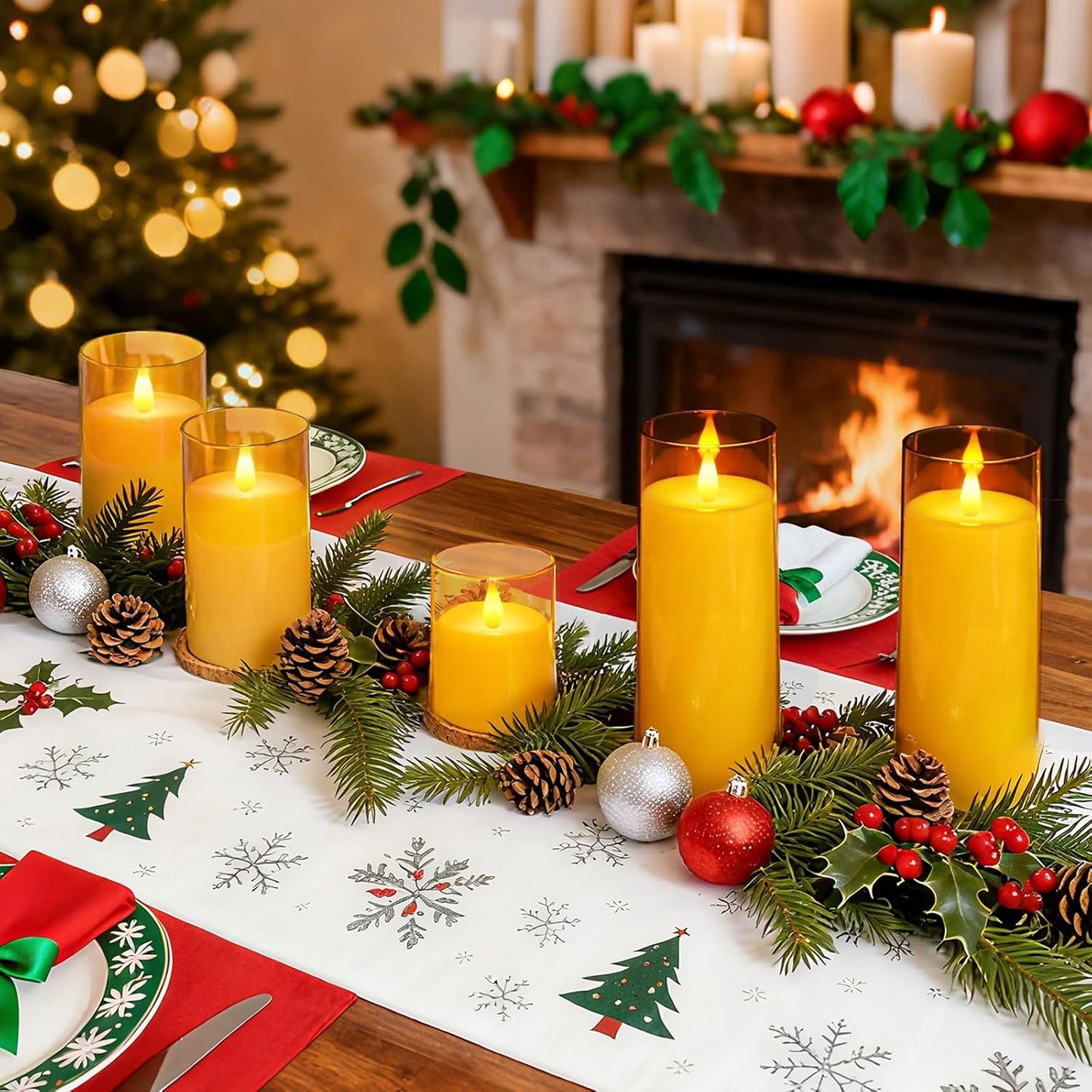 Homemory Realistic Flickering Battery Operated Candles, LED Fake Electric Candle with Remote Control and Timer, Flameless Candles for Home, Christmas Decoration, White, Set of 3